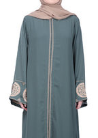 BeingMuslims Extraordinary Teal Green Abaya Golden Circular Medallion Motifs