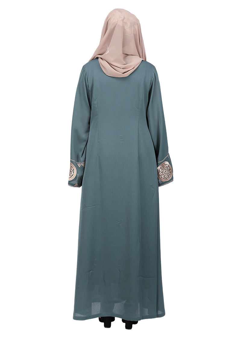 BeingMuslims Extraordinary Teal Green Abaya Golden Circular Medallion Motifs