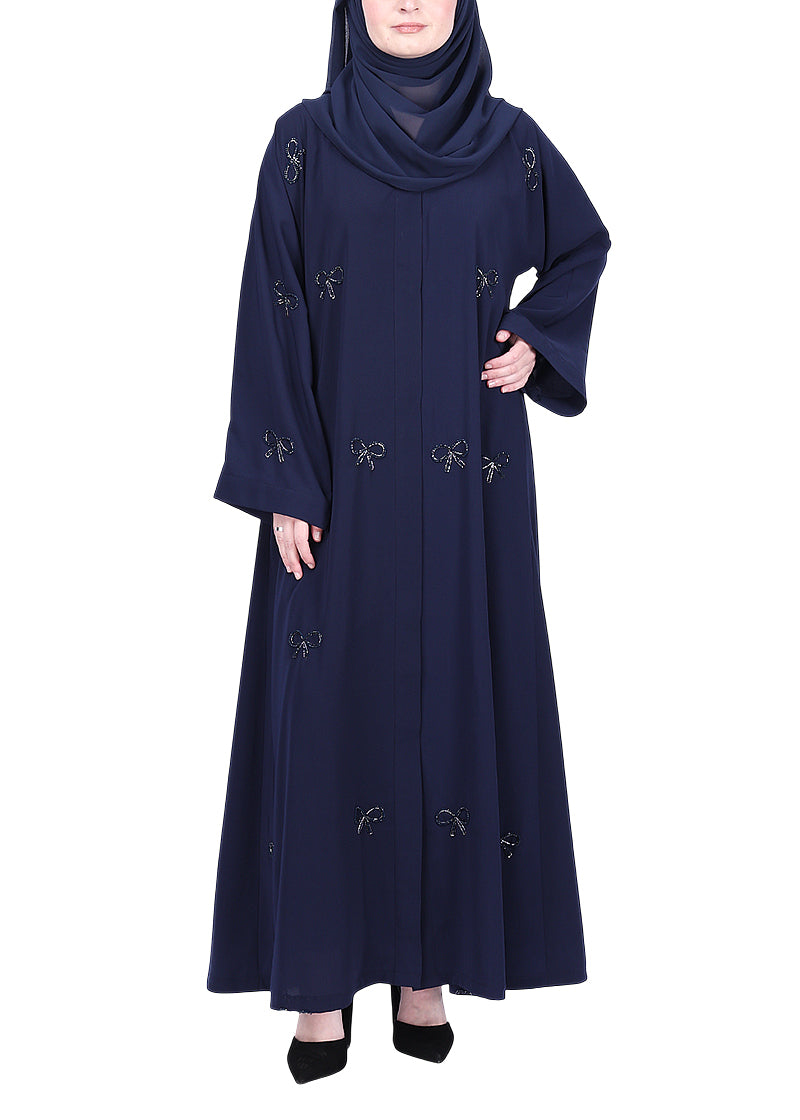 BeingMuslims Understated Navy Blue with Elegant Bow Shaped Motifs