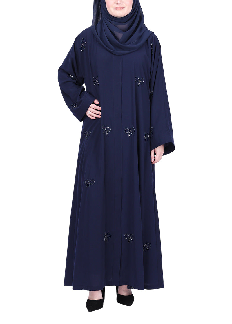 BeingMuslims Understated Navy Blue with Elegant Bow Shaped Motifs