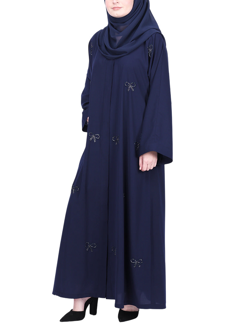 BeingMuslims Understated Navy Blue with Elegant Bow Shaped Motifs