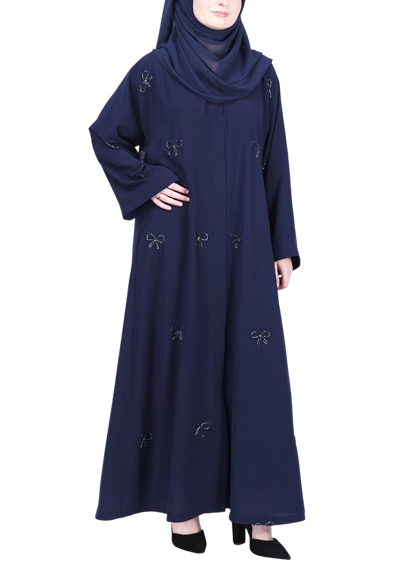 BeingMuslims Understated Navy Blue with Elegant Bow Shaped Motifs