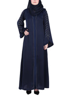 BeingMuslims Navy Blue Abaya with Subtle Embroidery with Leaf Inspired Motifs.