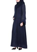 BeingMuslims Navy Blue Abaya with Subtle Embroidery with Leaf Inspired Motifs.