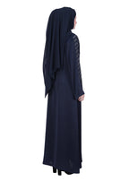 BeingMuslims Navy Blue Abaya with Subtle Embroidery with Leaf Inspired Motifs.