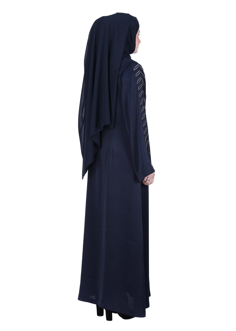 BeingMuslims Navy Blue Abaya with Subtle Embroidery with Leaf Inspired Motifs.
