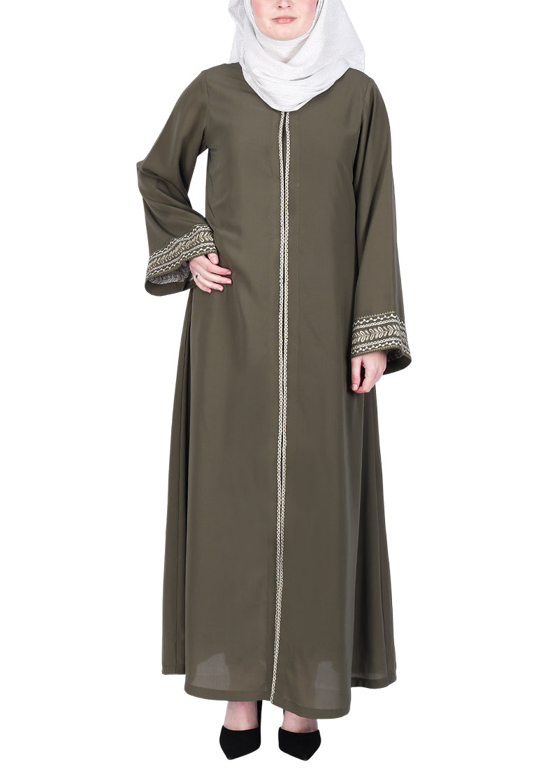 BeingMuslims Deadmint Abayas with Delicate Geomtric Lines Embroidery