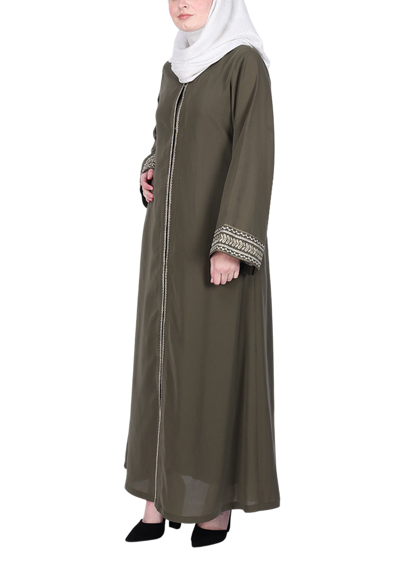 BeingMuslims Deadmint Abayas with Delicate Geomtric Lines Embroidery
