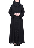 BeingMuslims Black Luxury Abaya with Rich Floral Beadwork Embroidery