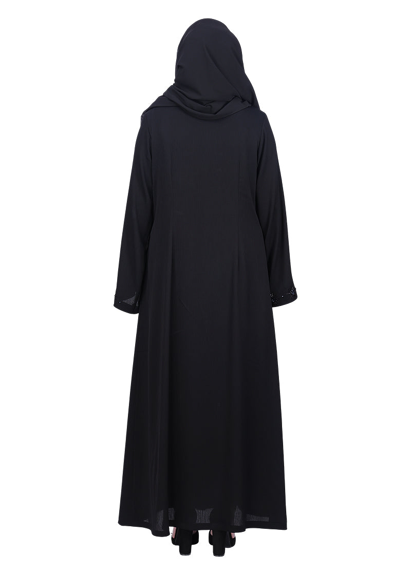 BeingMuslims Black Luxury Abaya with Rich Floral Beadwork Embroidery