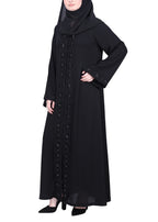 BeingMuslims Black Luxury Abaya with Rich Floral Beadwork Embroidery