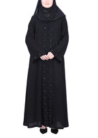 BeingMuslims Black Luxury Abaya with Rich Floral Beadwork Embroidery
