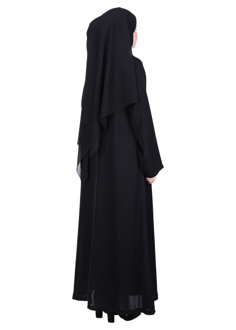 BeingMuslims Black Luxury Abaya with Muted Jewel Tone Embroidery