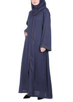 BeingMuslims Navy Blue Luxury Abaya with Subtle Handwork of Timeless Detailing.