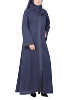 BeingMuslims Navy Blue Luxury Abaya with Subtle Handwork of Timeless Detailing.