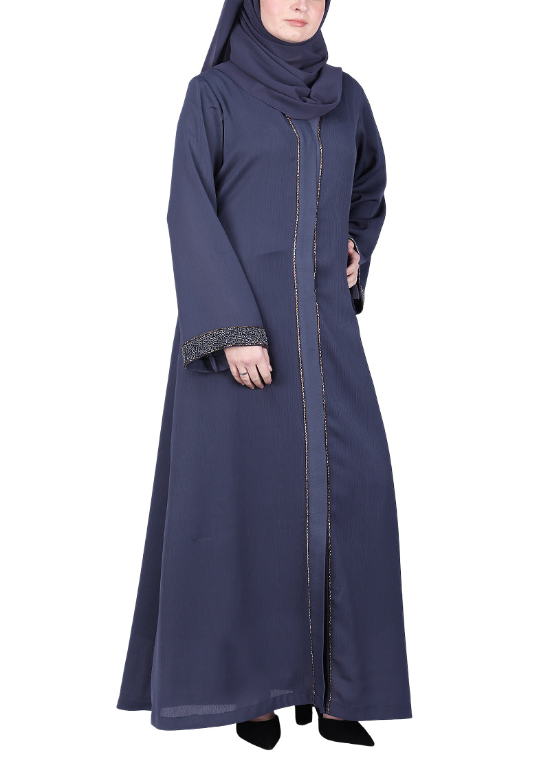 BeingMuslims Navy Blue Luxury Abaya with Subtle Handwork of Timeless Detailing.