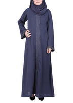 BeingMuslims Navy Blue Luxury Abaya with Subtle Handwork of Timeless Detailing.