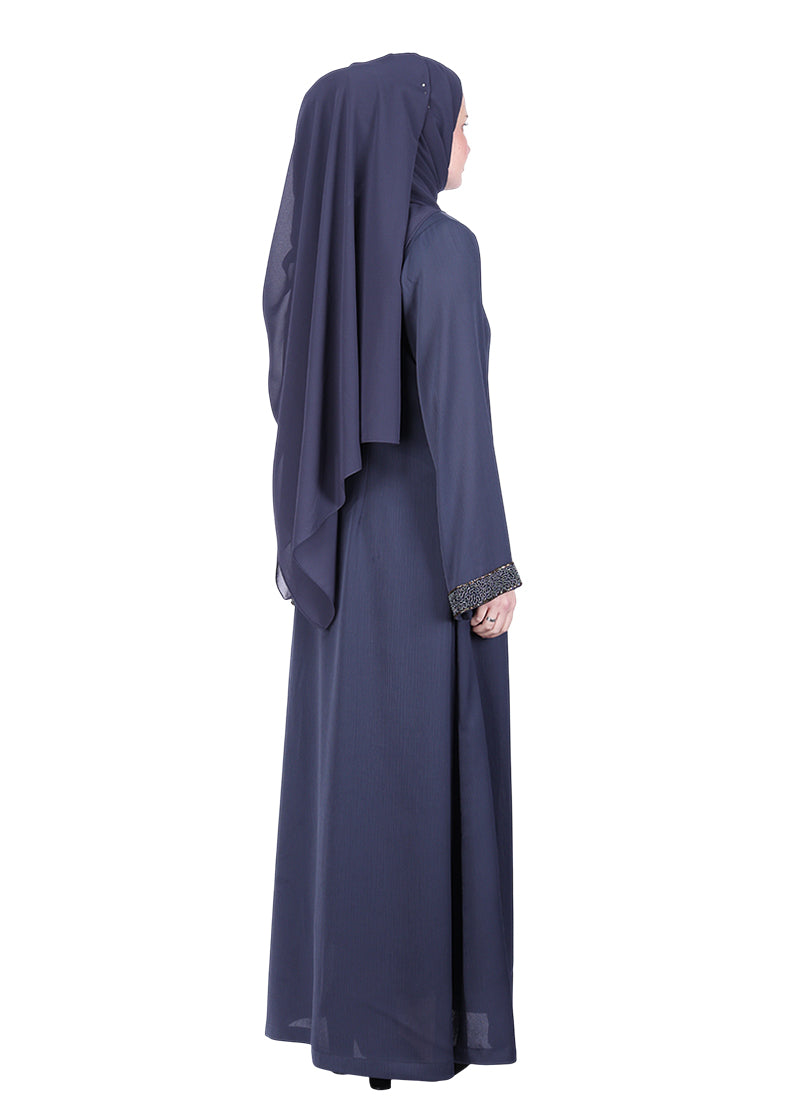 BeingMuslims Navy Blue Luxury Abaya with Subtle Handwork of Timeless Detailing.