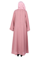 BeingMuslims Dusty Pink Sophisticated Abaya with Vertical Embroidery Panels both Front and Back