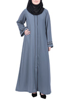 BeingMuslims Grey Opulent Abaya with Delicate Embroidered Sleeve Cuffs.
