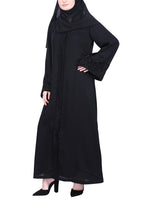 BeingMuslims Abaya with Rich Black on Black Embroidery on Sleeves