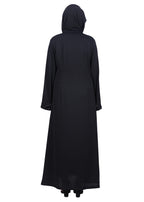 BeingMuslims Black Abaya with Glittering Crystal Embroidery on Front Panel and Sleeves