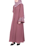 BeingMuslims Muted Onion Pink Abaya with Delicate Sleeve Embroidery