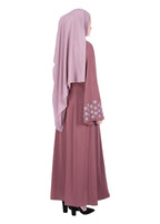 BeingMuslims Muted Onion Pink Abaya with Delicate Sleeve Embroidery