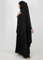 BeingMuslims Knee Length Jersey Khimar with sleeves in Black