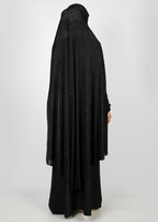 BeingMuslims Knee Length Jersey Khimar with sleeves in Black