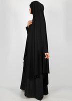 BeingMuslims Knee Length Jersey Khimar with sleeves in Rich Black