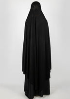 BeingMuslims Knee Length Jersey Khimar with sleeves in Rich Black