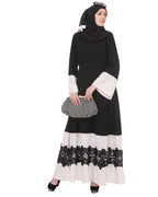 Closed Black & White Abaya With Applique
