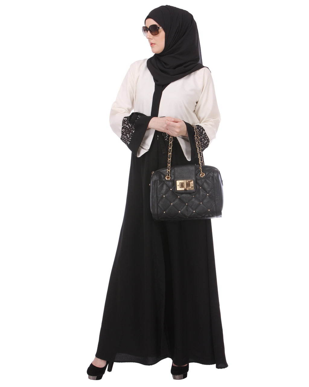 Formal Black & White Abaya