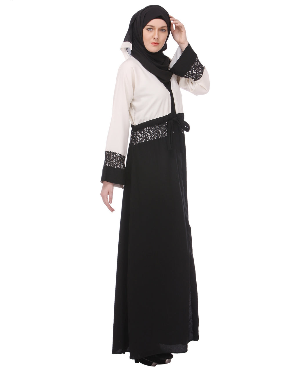 Formal Black & White Abaya