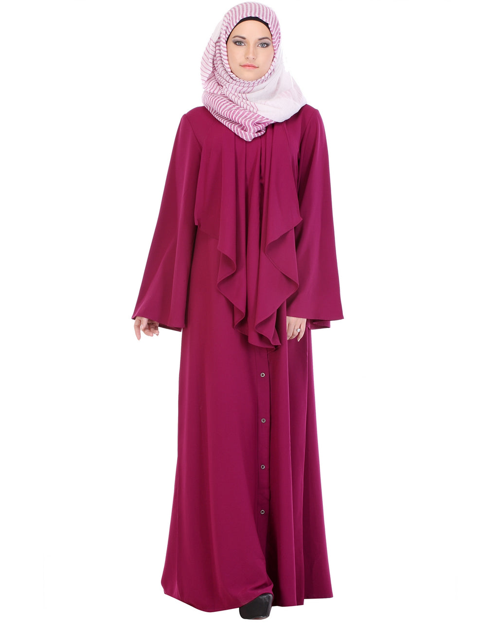 Flared Marsala Fuchsia Abaya