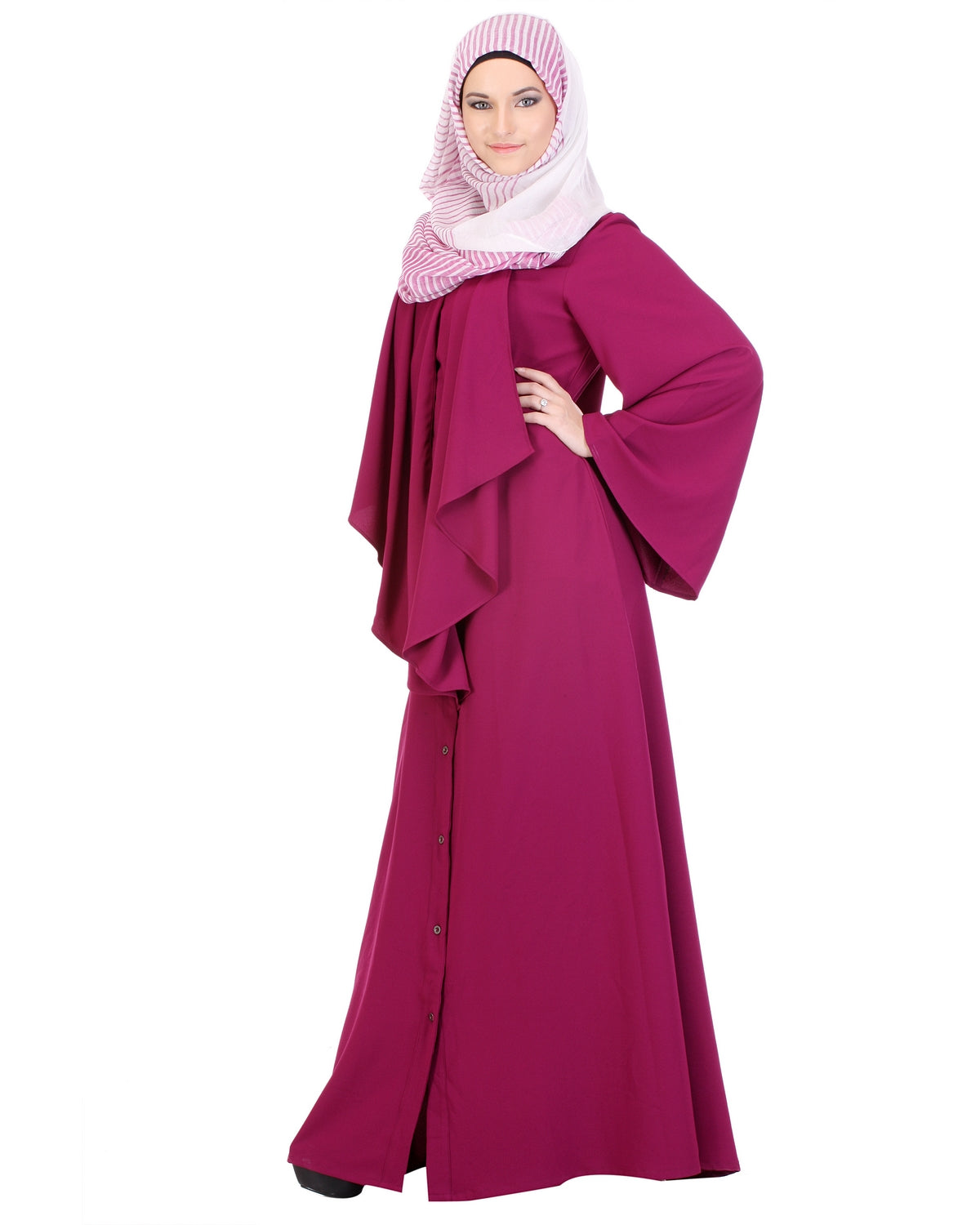 Flared Marsala Fuchsia Abaya