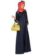 Denim Coat-Abaya With Pretty Hand-Embroidery