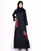 Elegant Silk-Thread Rose Embroidered Abaya