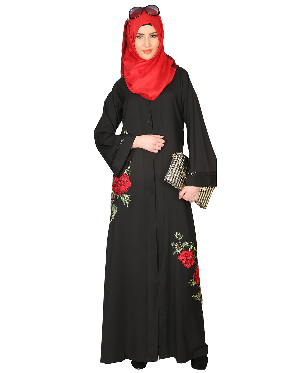 Elegant Silk-Thread Rose Embroidered Abaya