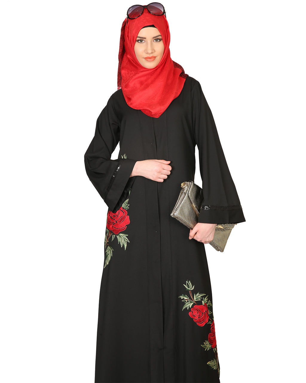 Elegant Silk-Thread Rose Embroidered Abaya