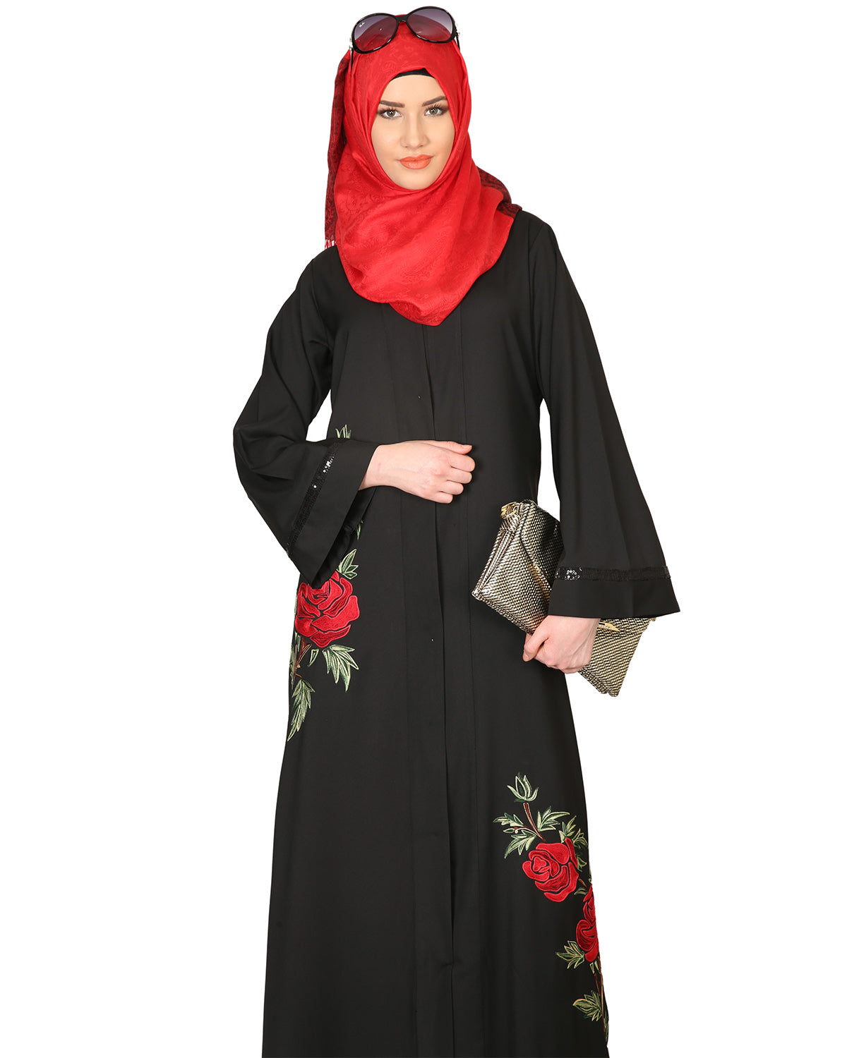 Elegant Silk-Thread Rose Embroidered Abaya
