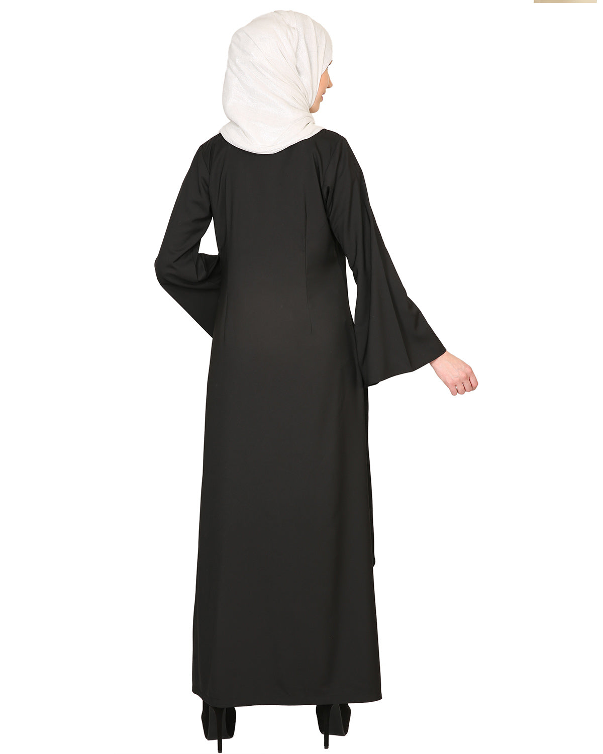 Double Layered With Crystal Embellished Yoke Abaya