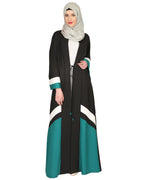 Black Green & White Open Abaya