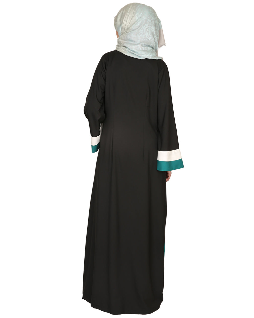 Black Green & White Open Abaya