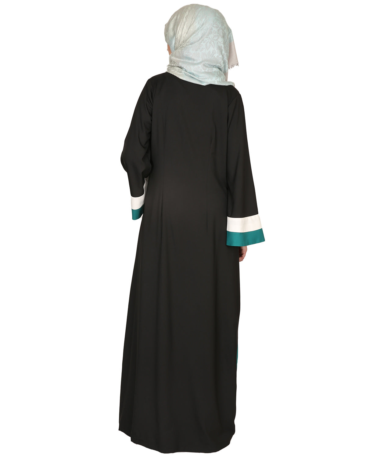 Black Green & White Open Abaya
