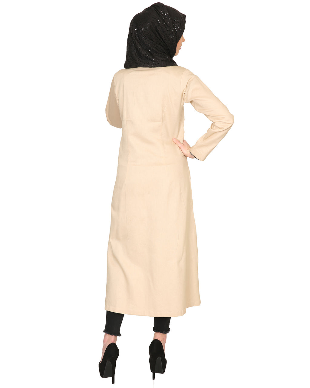 Mid-Calf Coat Style Abaya with Black Detailing