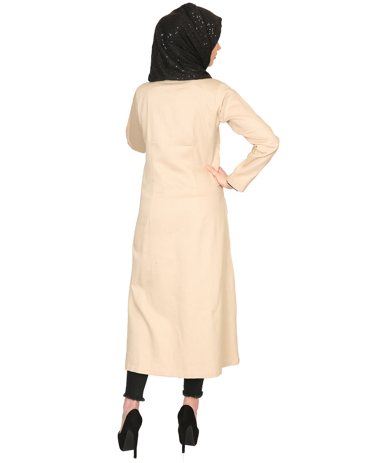 Mid-Calf Coat Style Abaya with Black Detailing