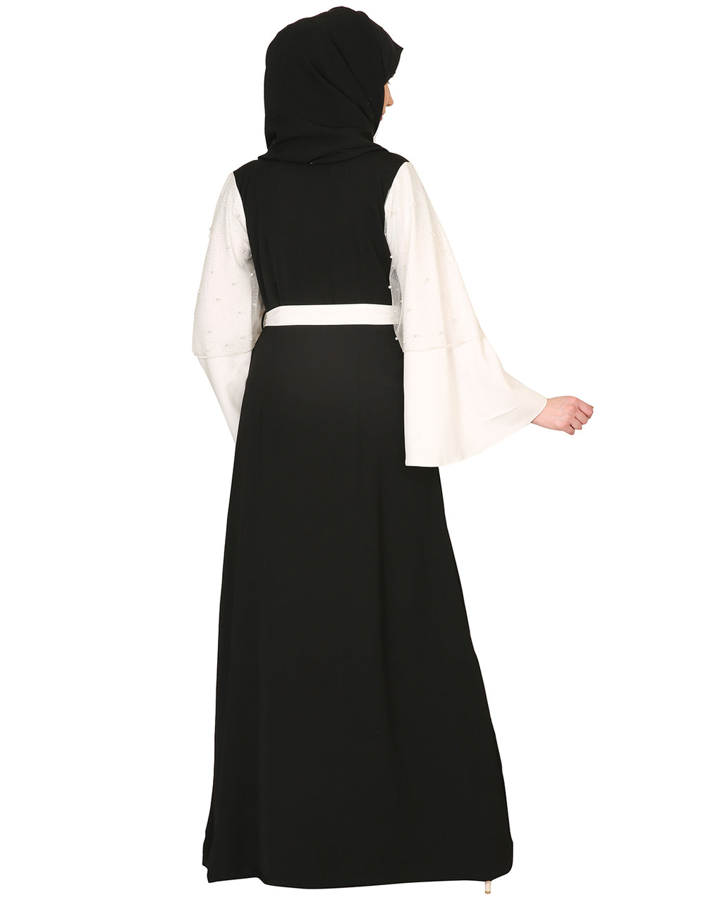 Double Layered Pearl Embellished Sleeves Abaya