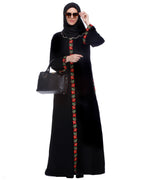 Black Abaya With Multi Coloured Thread Embroidery